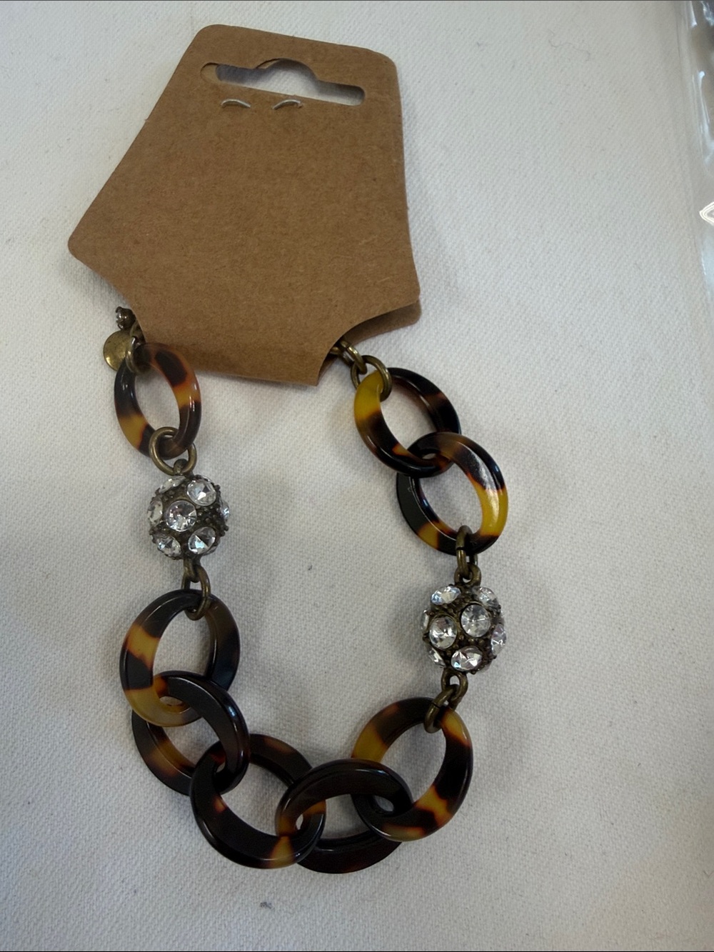 J. Crew Tortoiseshell-Link Bracelet with Crystal Spheres